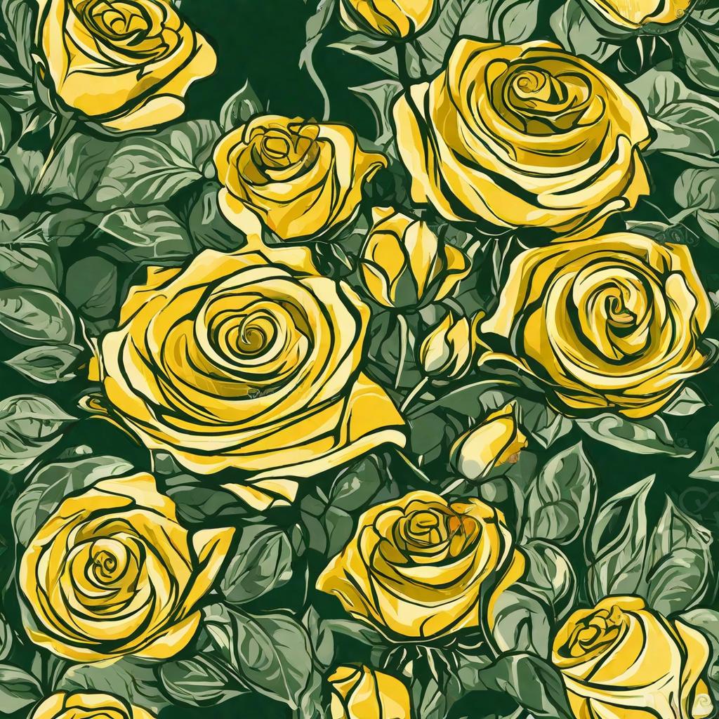  masterpiece, best quality,yellow roses, deep green background, abstract, vector illustration, irregular shapes, uneven distribution, Monet