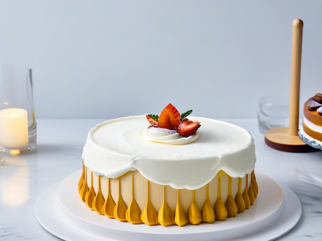  A photorealistic image of an elegant, sleek set of highend pastry utensils displayed on a polished marble countertop. The utensils include a sophisticated silver whisk, a luxurious gold cake slicer, a polished stainless steel mixing bowl, and a set of artisanal wooden spatulas with intricate carvings. The lighting is soft, highlighting the exquisite craftsmanship and design of each utensil, creating a visually stunning and aspirational culinary scene. hyperrealistic, full body, detailed clothing, highly detailed, cinematic lighting, stunningly beautiful, intricate, sharp focus, f/1. 8, 85mm, (centered image composition), (professionally color graded), ((bright soft diffused light)), volumetric fog, trending on instagram, trending on tumblr, HDR 4K, 8K