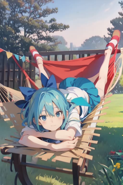  Cirno on a hammock, old manga style