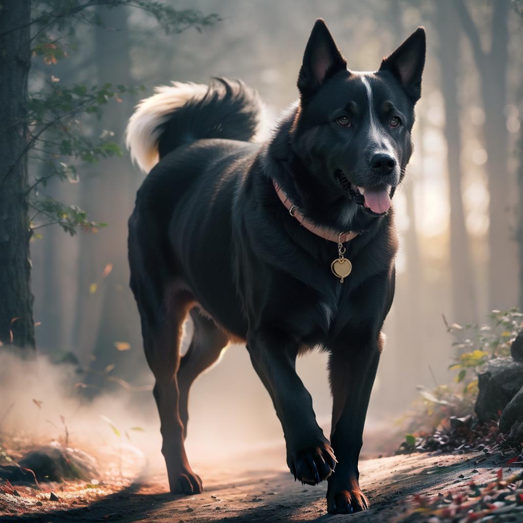  Create a image of dog hyperrealistic, full body, detailed clothing, highly detailed, cinematic lighting, stunningly beautiful, intricate, sharp focus, f/1. 8, 85mm, (centered image composition), (professionally color graded), ((bright soft diffused light)), volumetric fog, trending on instagram, trending on tumblr, HDR 4K, 8K