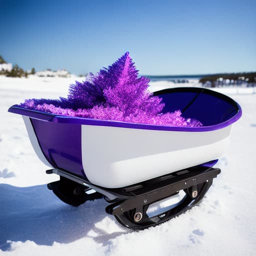 modelshoot style blue purple white christmas sleigh on snowy beach, realistic photo, professional photography 8k hd hd high detail photograph ultra HD, 4K, high details