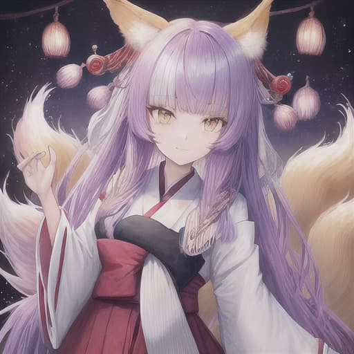  kitsune girl with colorful hair