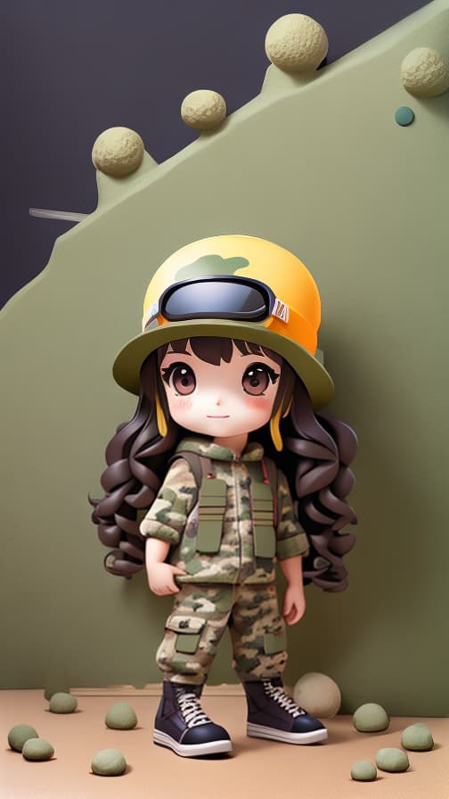  Chibi character full-length portrait camouflage fighting girl cute