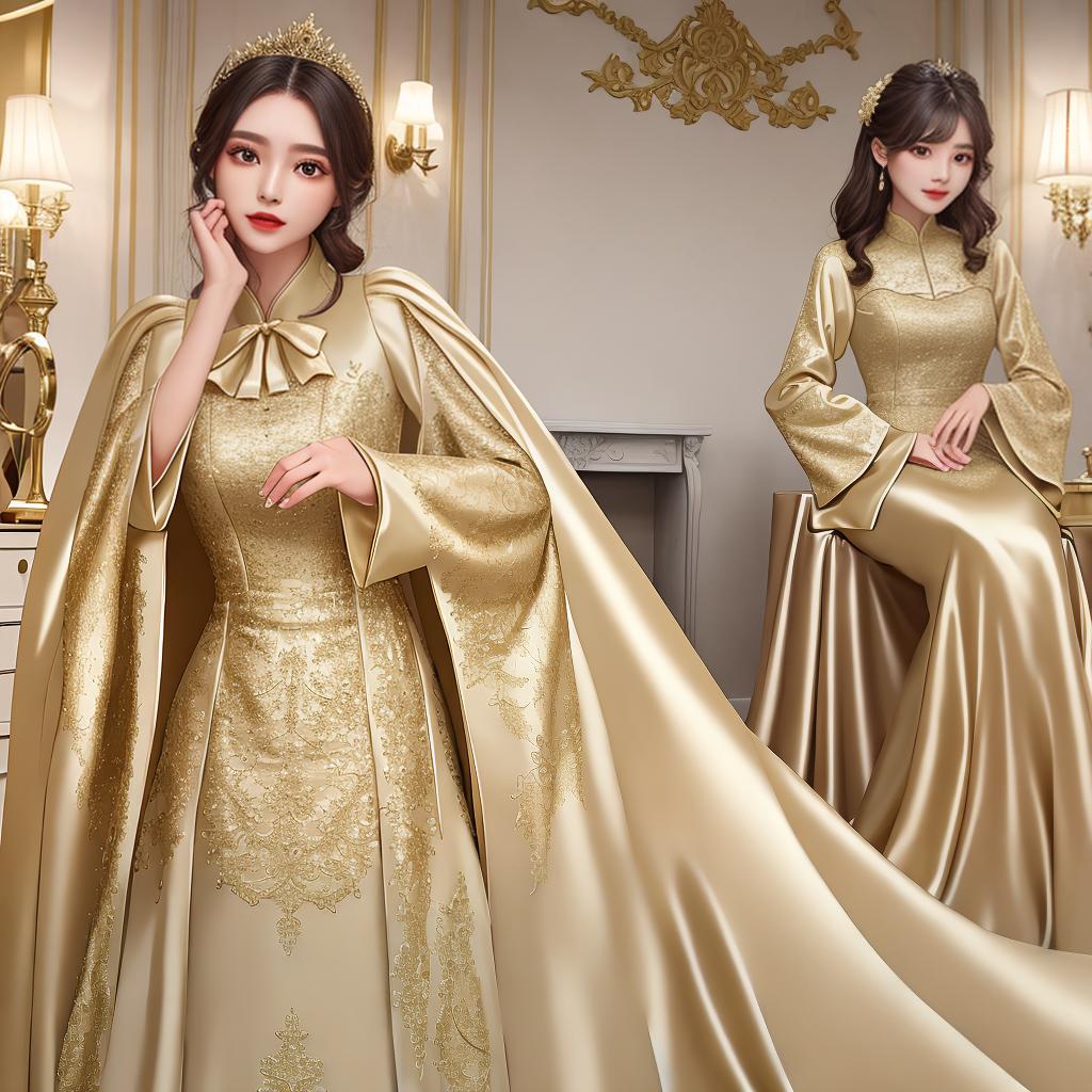  masterpiece, best quality,Silk champagne not so long dress with separate hand sleeve,