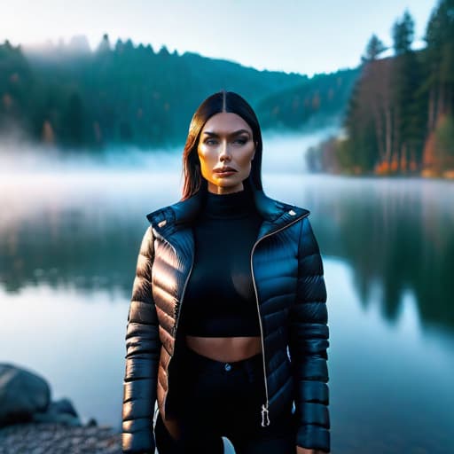  Lake hyperrealistic, full body, detailed clothing, highly detailed, cinematic lighting, stunningly beautiful, intricate, sharp focus, f/1. 8, 85mm, (centered image composition), (professionally color graded), ((bright soft diffused light)), volumetric fog, trending on instagram, trending on tumblr, HDR 4K, 8K