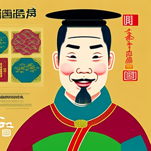  chinese man, illustration, lots of colors, funny expression, ancient asian painting style