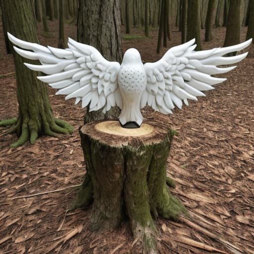   with white wings wood stump, in a forrest