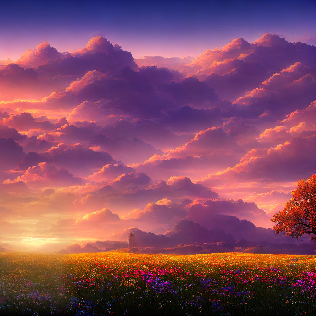  A breathtaking masterpiece with the best quality, 8k resolution, and ultra-detailed elements. The scene depicts a mesmerizing twilight landscape. A girl (wearing a flowing white dress) stands on a grassy hill overlooking a picturesque valley. The sky is painted in vibrant hues of orange, pink, and purple, with wisps of clouds creating a dreamlike atmosphere. The sun, setting on the horizon, casts a warm golden glow on the entire scene. Trees (with leaves gently swaying in the breeze) dot the landscape, adding depth and texture. In the distance, a small wooden cottage (nestled among colorful flowers) emanates a cozy and inviting feel. The whole composition exudes tranquility and awe-inspiring beauty. hyperrealistic, full body, detailed clothing, highly detailed, cinematic lighting, stunningly beautiful, intricate, sharp focus, f/1. 8, 85mm, (centered image composition), (professionally color graded), ((bright soft diffused light)), volumetric fog, trending on instagram, trending on tumblr, HDR 4K, 8K