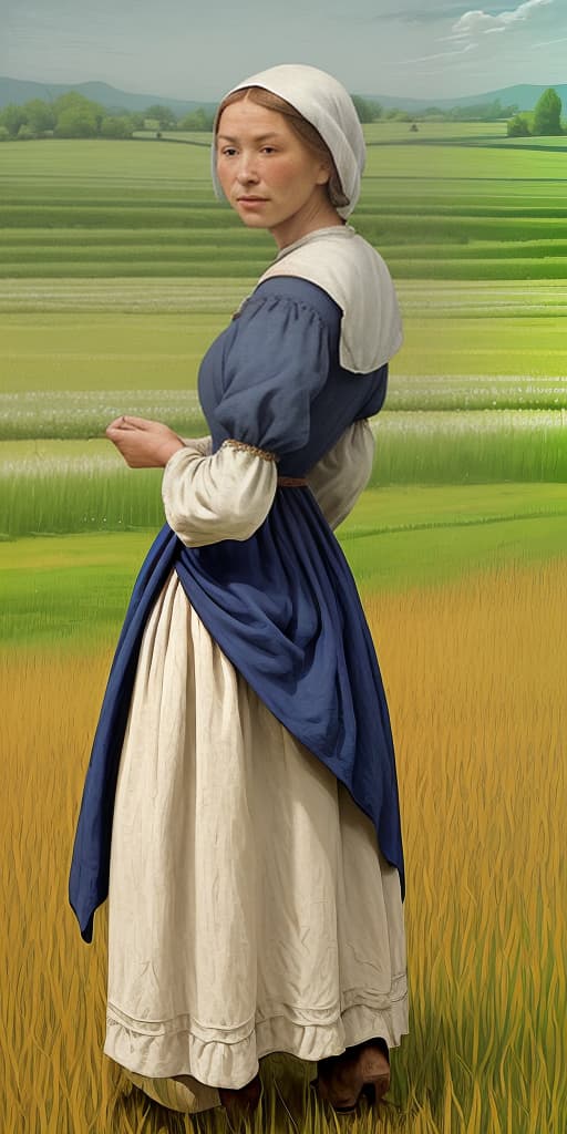  peasant woman, in the field, with her back