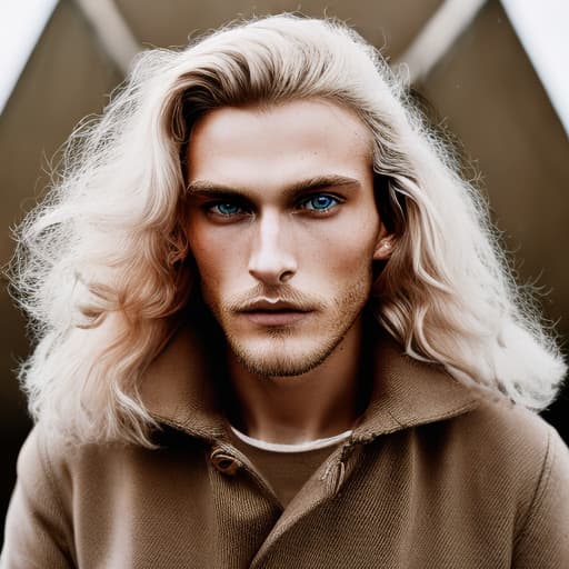 portrait+ style Russian queer supermodel blonde hunk dude face