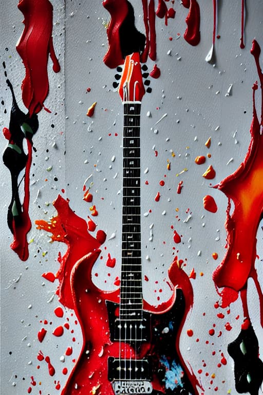  Red guitar exploding into drops of paint