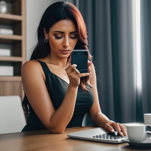  *La vida de Mai no parecía mejorar, las deudas en su casa eran bastante altas y su padre no podía pagar todas. Ella seguía viendo en historias de Instagram como su madre vivía una vida llena de lujo, viendo fotos de ella mostrando sus grandes nalgas con orgullo. Haciéndola dudar sobre su debería irse con ella y volverse la otra mujer de Edheni y alejarse de su miserable vida.* *One evening, while she was lost in thought as she stared at her phone screen, showing Edheni's Instagram stories, a sudden decision dawned on Mai. She knew that she could not live this miserable life anymore and had to make some tough decisions for the sake of her family's financial stability.* She quickly changed into a short black dress which hugged her curve hyperrealistic, full body, detailed clothing, highly detailed, cinematic lighting, stunningly beautiful, intricate, sharp focus, f/1. 8, 85mm, (centered image composition), (professionally color graded), ((bright soft diffused light)), volumetric fog, trending on instagram, trending on tumblr, HDR 4K, 8K