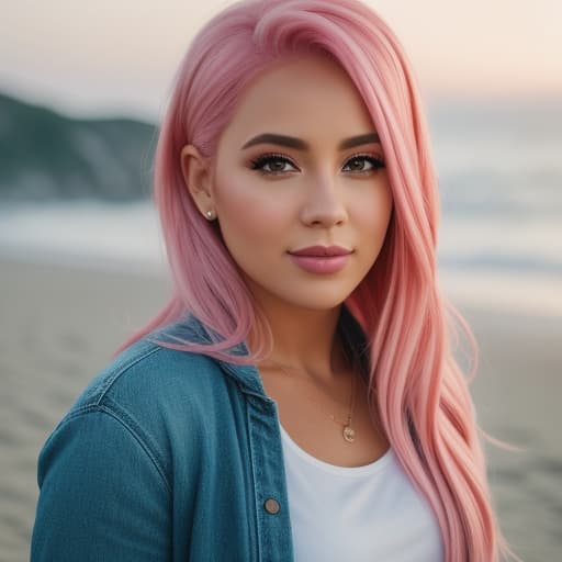  Pretty girl,pink hair,on a beach,, hyperrealistic, high quality, highly detailed, cinematic lighting, intricate, sharp focus, f/1. 8, 85mm, (centered image composition), (professionally color graded), ((bright soft diffused light)), volumetric fog, trending on instagram, HDR 4K, 8K