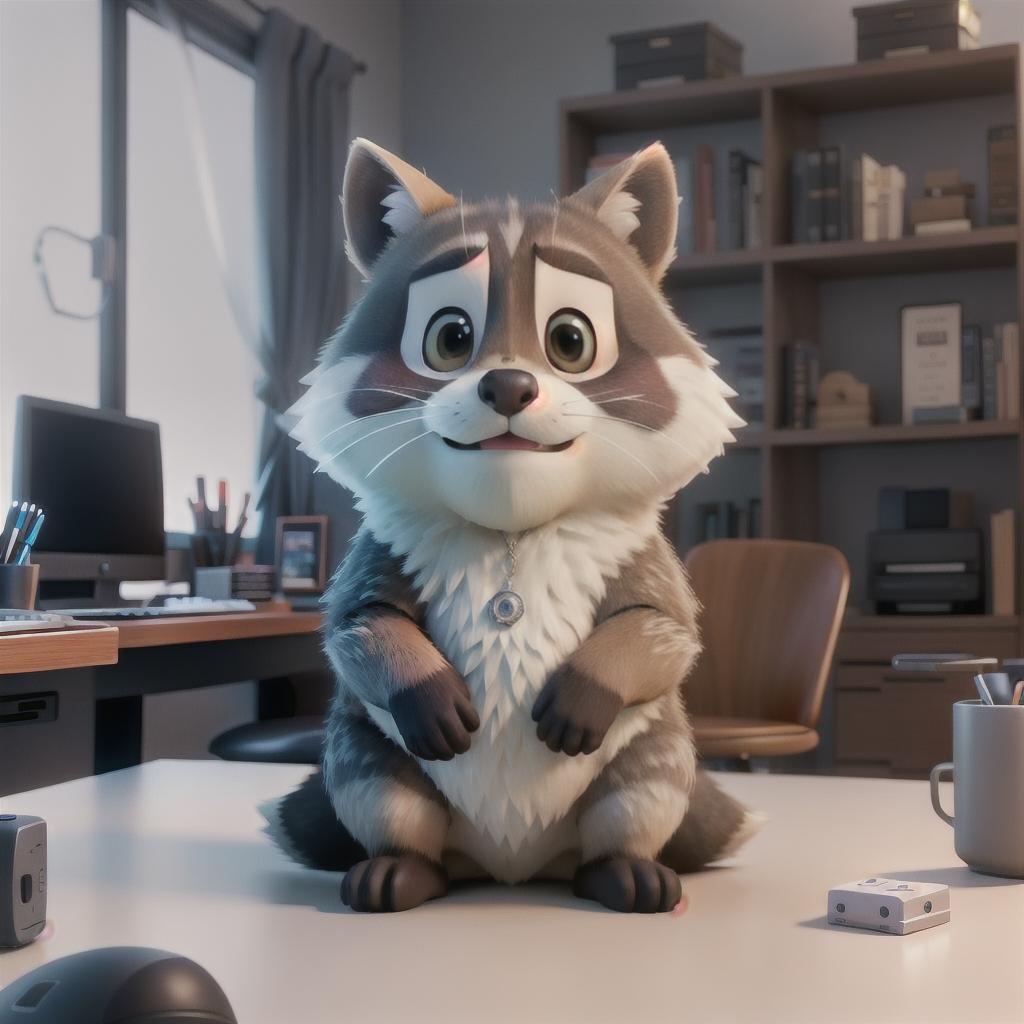  raccoon sitting in gaming chair front a computer on desktop, ((semi anthropomorphic)),(full body), tail, belly, sitting, fat, (chubby), (((white background))), solo, desktop, gaming chair, side view,  [[[clothes]]] hyperrealistic, full body, detailed clothing, highly detailed, cinematic lighting, stunningly beautiful, intricate, sharp focus, f/1. 8, 85mm, (centered image composition), (professionally color graded), ((bright soft diffused light)), volumetric fog, trending on instagram, trending on tumblr, HDR 4K, 8K