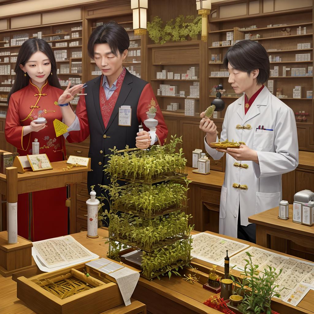  In a century-old traditional Chinese medicine pharmacy, Chinese medicine doctors introduce western herbs in detail to the public