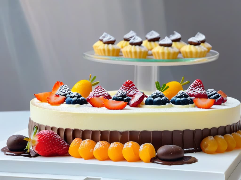  A luxurious and elegant dessert table at a highend event, showcasing a stunning array of beautifully crafted and healthy gourmet desserts. The table is adorned with delicate pastries, colorful fruit tarts, and exquisite chocolate creations, all presented on sleek, modern serving platters. Soft ambient lighting highlights the desserts, creating a sophisticated and inviting atmosphere. The backdrop features a subtle, minimalist design, emphasizing the elegance and quality of the desserts. hyperrealistic, full body, detailed clothing, highly detailed, cinematic lighting, stunningly beautiful, intricate, sharp focus, f/1. 8, 85mm, (centered image composition), (professionally color graded), ((bright soft diffused light)), volumetric fog, trending on instagram, trending on tumblr, HDR 4K, 8K