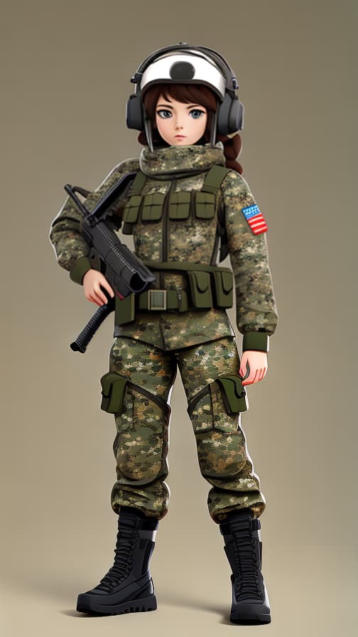  Commando camouflage outfit two heads full body rifle fighting girl cute