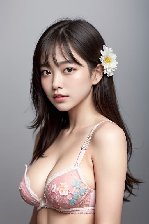  Flower pattern bra, (Masterpiece, BestQuality:1.3), (ultra detailed:1.2), (hyperrealistic:1.3), (RAW photo:1.2),High detail RAW color photo, professional photograph, (Photorealistic:1.4), (realistic:1.4), ,professional lighting, (japanese), beautiful face, (realistic face)