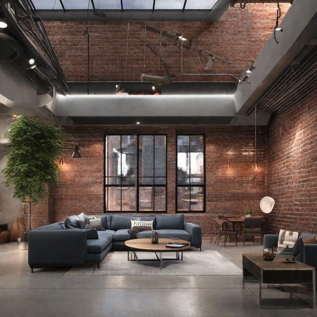   Picture a loft space featuring exposed brick walls, polished concrete floors, and metal framed furniture for an urban vibe. 8k, cinematic lighting, HDR