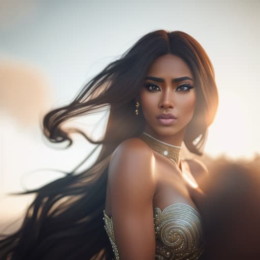  brown skin anime, sexy brown eyes , long hair , sexy dress , warrior hyperrealistic, full body, detailed clothing, highly detailed, cinematic lighting, stunningly beautiful, intricate, sharp focus, f/1. 8, 85mm, (centered image composition), (professionally color graded), ((bright soft diffused light)), volumetric fog, trending on instagram, trending on tumblr, HDR 4K, 8K