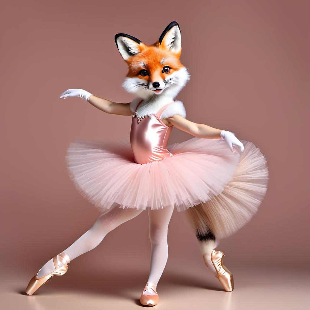  beautiful cute live fairy-tale fox ballerina in tutu and pointe shoes, tiara on her head, dancing beautifully, drawing details, hyperrealism, 64k, aesthetically pleasing, beautiful, realistic, professional photo, high resolution, high detail, 30mm lens, 1/250s, f/2.8, ISO 100, background scene