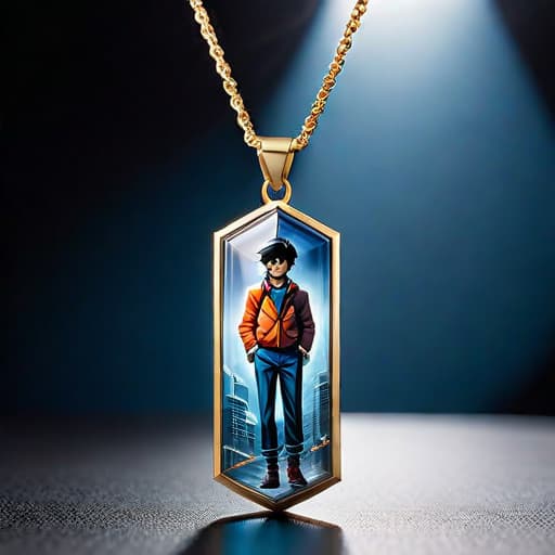  Osamu Tezuka inspired pendant on necklace hyperrealistic, full body, detailed clothing, highly detailed, cinematic lighting, stunningly beautiful, intricate, sharp focus, f/1. 8, 85mm, (centered image composition), (professionally color graded), ((bright soft diffused light)), volumetric fog, trending on instagram, trending on tumblr, HDR 4K, 8K