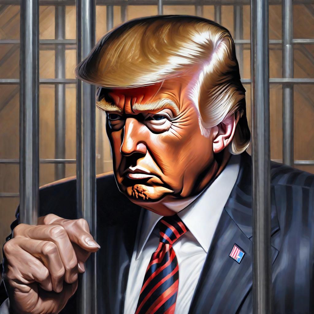  Donald Trump in the jail. , realistic, portrait, art by donato giancola and greg rutkowski, realistic face, digital art, trending on artstation hyperrealistic, full body, detailed clothing, highly detailed, cinematic lighting, stunningly beautiful, intricate, sharp focus, f/1. 8, 85mm, (centered image composition), (professionally color graded), ((bright soft diffused light)), volumetric fog, trending on instagram, trending on tumblr, HDR 4K, 8K