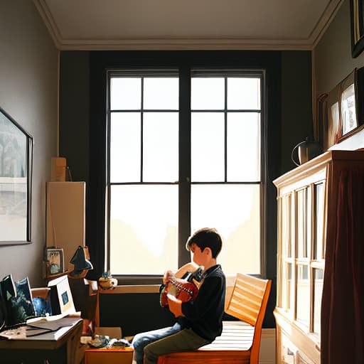  I lay in the small bedroom, studying the painting of a boy playing the guitar. The rich, dark colors brought a sense of spirit to the room. The music from the radio filled the air, as I enjoyed a bowl of hot soup. It was a fantastic way to finish the day. f/1.4, ISO 200, 1/160s, 4K, symmetrical balance