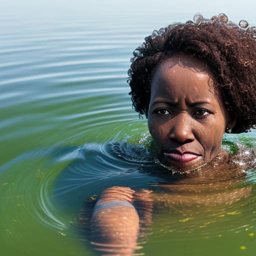  african woman's nose drowning in the lake