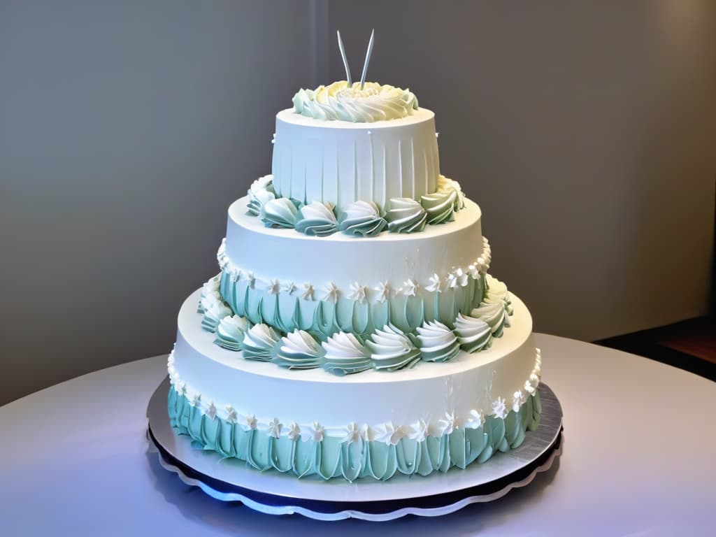  A closeup, ultradetailed image of a professional pastry chef meticulously piping delicate swirls of frosting onto a multitiered wedding cake. The focus is on the chef's hands, showcasing the precision and expertise required in the art of pastry decoration. The background is softly blurred, emphasizing the elegant simplicity and professional craftsmanship of the scene. hyperrealistic, full body, detailed clothing, highly detailed, cinematic lighting, stunningly beautiful, intricate, sharp focus, f/1. 8, 85mm, (centered image composition), (professionally color graded), ((bright soft diffused light)), volumetric fog, trending on instagram, trending on tumblr, HDR 4K, 8K