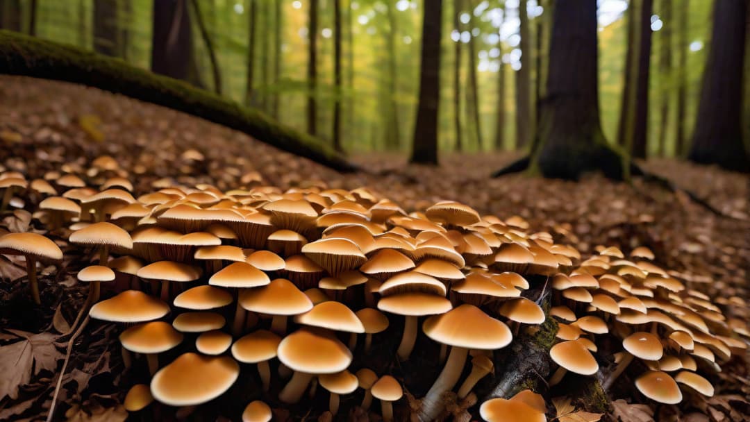  Capture an image of a crowded forest floor with various different types of mushrooms growing closely together. The image should convey the message of careful navigation and precision in a limited space, representing the idea of "not mushroom for error". hyperrealistic, full body, detailed clothing, highly detailed, cinematic lighting, stunningly beautiful, intricate, sharp focus, f/1. 8, 85mm, (centered image composition), (professionally color graded), ((bright soft diffused light)), volumetric fog, trending on instagram, trending on tumblr, HDR 4K, 8K
