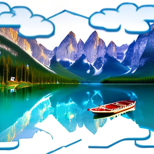 mdjrny-v4 style Mountains, lakes, boats, sun