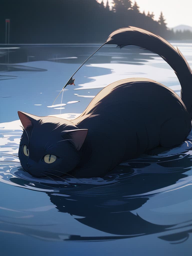  (((釣り猫、black cat that fishing small fish、black cat fishing with a tail:1.4)))、((icon、symbol design))、black cat & small fish、(long shot:1.6、on the frozen lake)、best quality:1.4、masterpiece:1.4、ultra detailed texture、RAW photorealistic、absurd resolution、8K illustration、no background、💩、💩、💩、💩、💩、, masterpiece, best quality,8k,ultra detailed,high resolution,an extremely delicate and beautiful,hyper detail