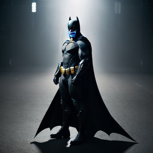  Batman hyperrealistic, full body, detailed clothing, highly detailed, cinematic lighting, stunningly beautiful, intricate, sharp focus, f/1. 8, 85mm, (centered image composition), (professionally color graded), ((bright soft diffused light)), volumetric fog, trending on instagram, trending on tumblr, HDR 4K, 8K