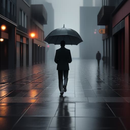  a man walking on the street, and it's raining, 4k realism.