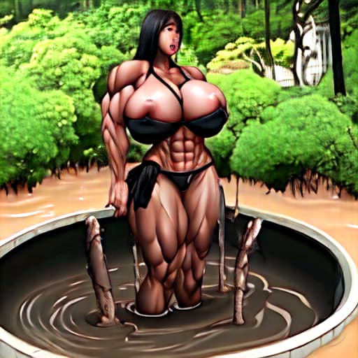  Gorgeous breasty Japanese woman in skimpy laced yellow lingerie fuck a gigantic muscular black man in mud