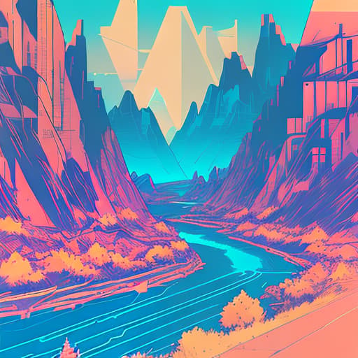 nvinkpunk Whimsical mountains and river