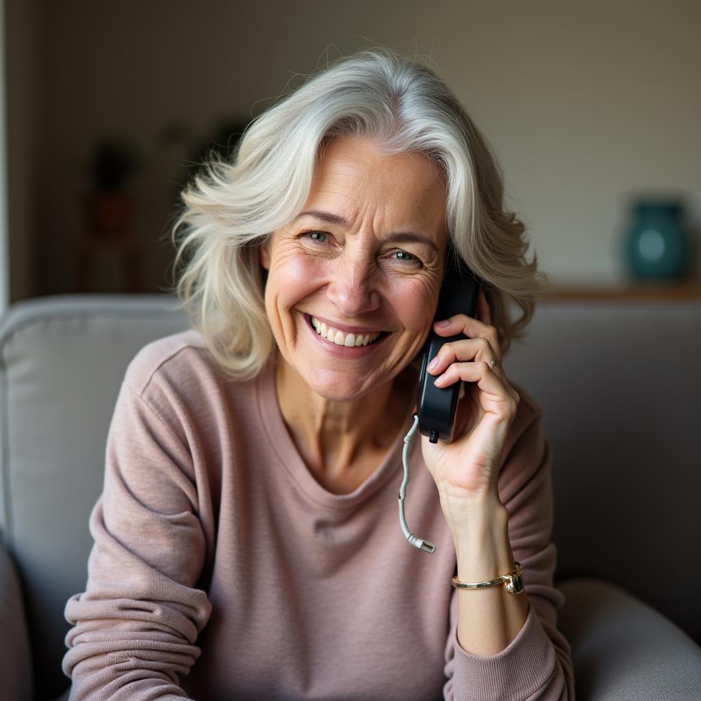  good quality, high quality, joyful senior woman enjoying phone call from the comfort of home