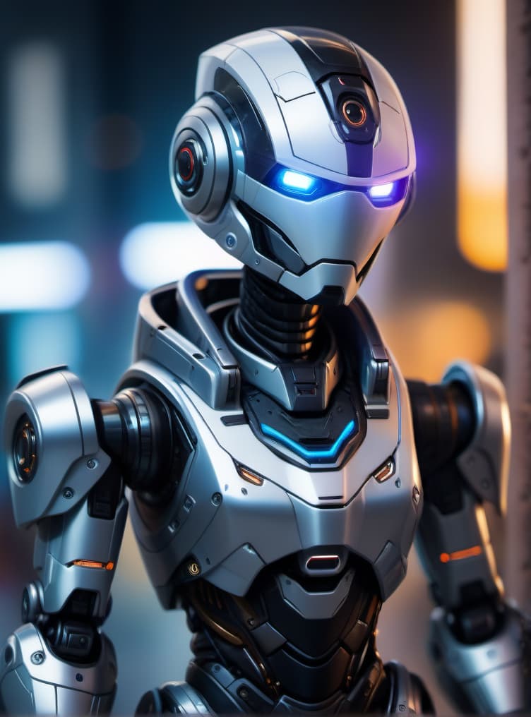  A Robot, Portrait, HD, Gorgeous, 1080p, Cyberpunk, Futuristic World, Cyberpunk World, 12k, High-Quality, Extremely-Detailed, bLUR bACKGROUND, hyperrealistic, full body, detailed clothing, highly detailed, cinematic lighting, stunningly beautiful, intricate, sharp focus, f/1. 8, 85mm, (centered image composition), (professionally color graded), ((bright soft diffused light)), volumetric fog, trending on instagram, trending on tumblr, HDR 4K, 8K