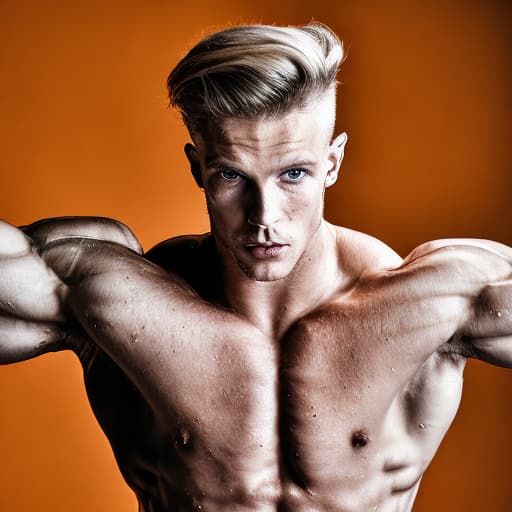 portrait+ style Russian queer fitness model blonde hunk dude face