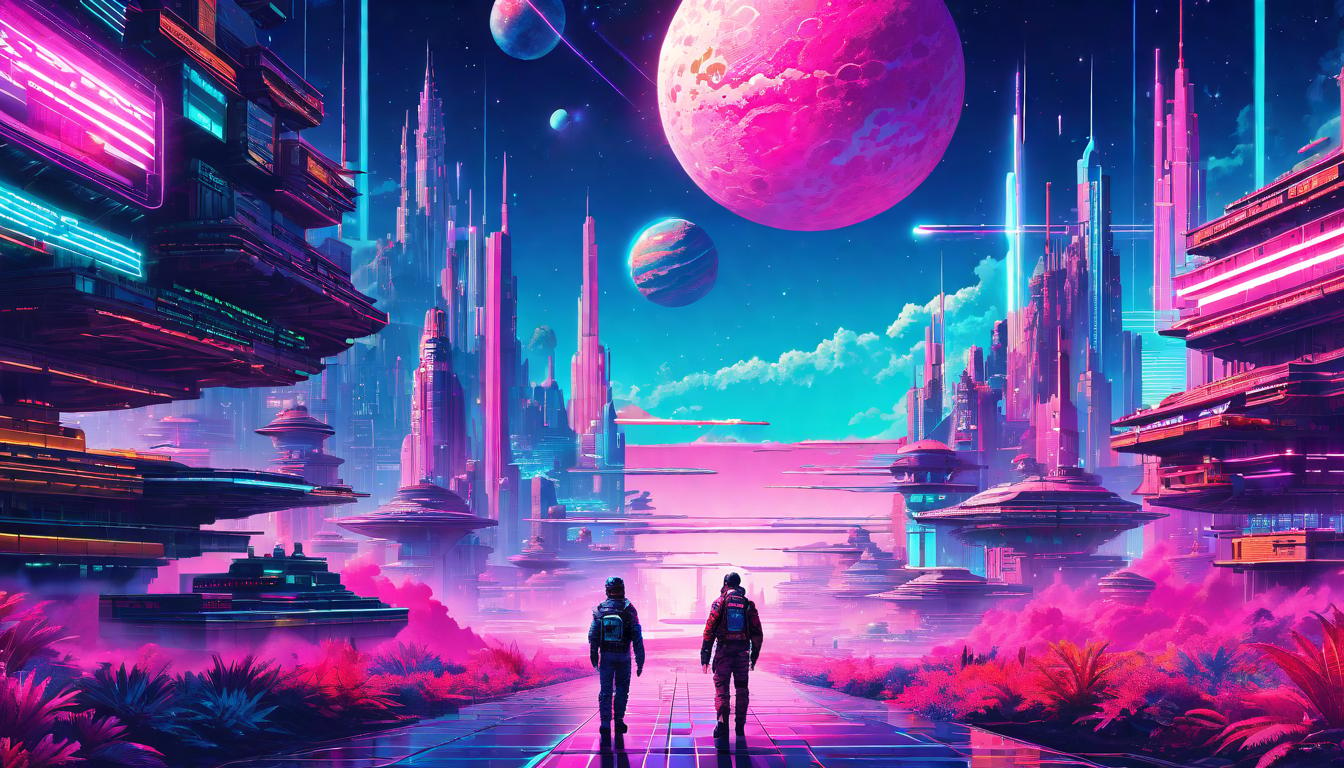  vaporwave,cyberpunk game style Vast cosmos, countless stars, ethereal pathways, soul's journey, nebulous clouds, infinite expanseeon, dystopian, futuristic, digital, vibrant, detailed, high contrast, reminiscent of cyberpunk genre video games,retro aesthetic, cyberpunk, vibrant, neon colors, vintage 80s and 90s style, highly detailed