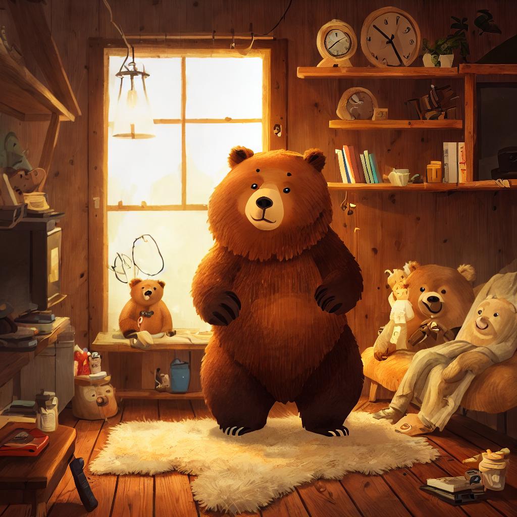  (best quality:1.5), (realistic:1.0),a bear, in the cabin, dim light