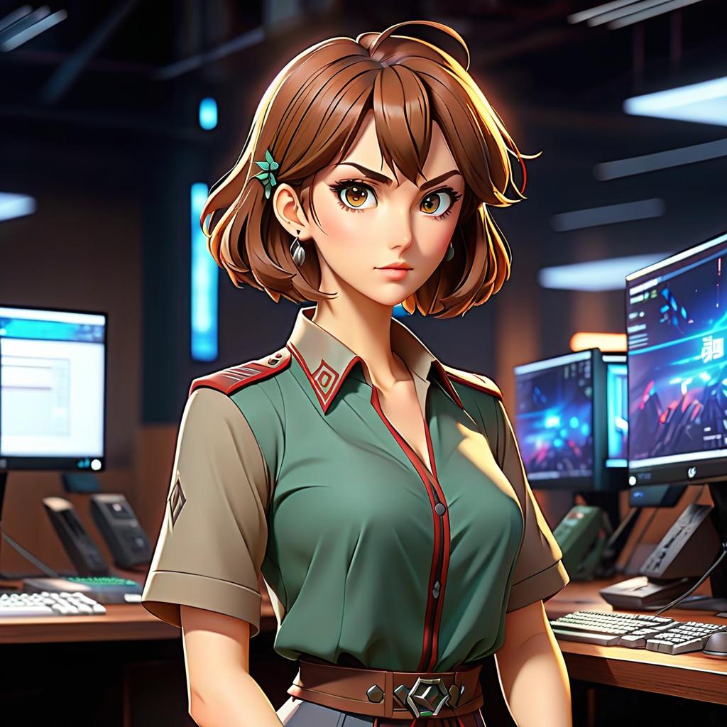  anime artwork full length, young , Slavic appearance, brown hair, gray eyes, short hair, , in a computer club . anime style, key visual, vint, studio anime, highly detailed hyperrealistic, full body, detailed clothing, highly detailed, cinematic lighting, stunningly beautiful, intricate, sharp focus, f/1. 8, 85mm, (centered image composition), (professionally color graded), ((bright soft diffused light)), volumetric fog, trending on instagram, trending on tumblr, HDR 4K, 8K