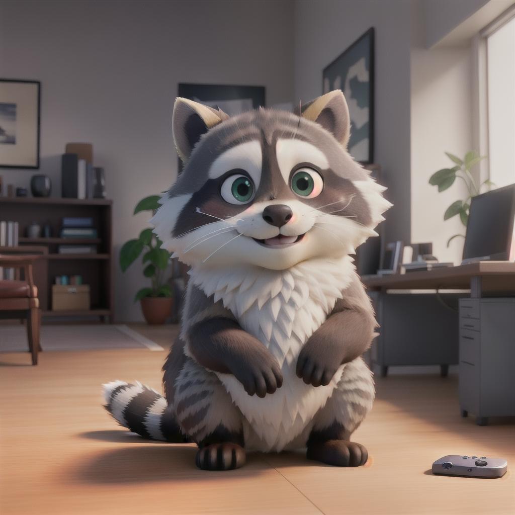  raccoon sitting in gaming chair front a computer on desktop, ((semi anthropomorphic)),(full body), tail, belly, sitting, fat, (chubby), (((white background))), solo, desktop, gaming chair, side view,  [[[clothes]]] hyperrealistic, full body, detailed clothing, highly detailed, cinematic lighting, stunningly beautiful, intricate, sharp focus, f/1. 8, 85mm, (centered image composition), (professionally color graded), ((bright soft diffused light)), volumetric fog, trending on instagram, trending on tumblr, HDR 4K, 8K