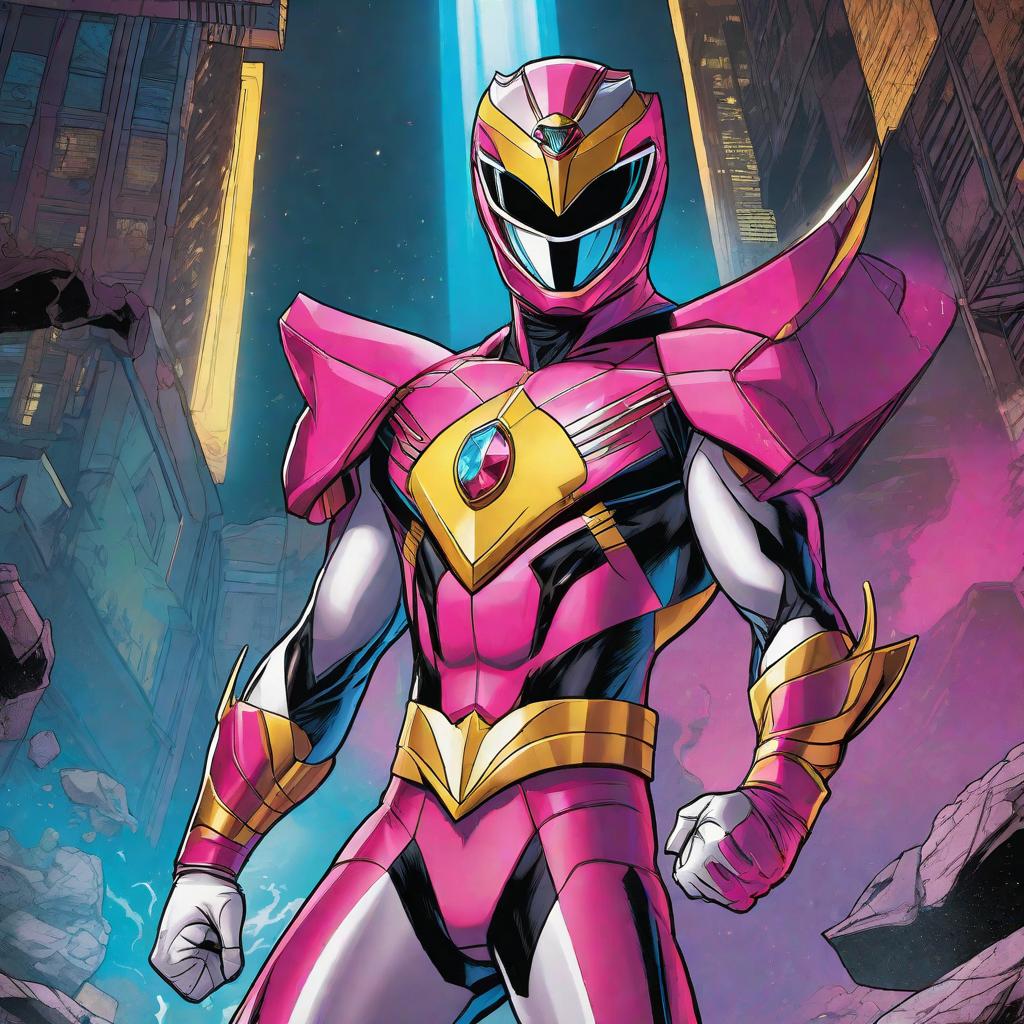  a single power ranger with technological design whose colors are cyan, magenta and yellow, marvel comic panel, dc animated comic panel, comic panel, manga and manhwa style panel, portrait, young person face, style for marvel comic, anime comic panel style hyperrealistic, full body, detailed clothing, highly detailed, cinematic lighting, stunningly beautiful, intricate, sharp focus, f/1. 8, 85mm, (centered image composition), (professionally color graded), ((bright soft diffused light)), volumetric fog, trending on instagram, trending on tumblr, HDR 4K, 8K