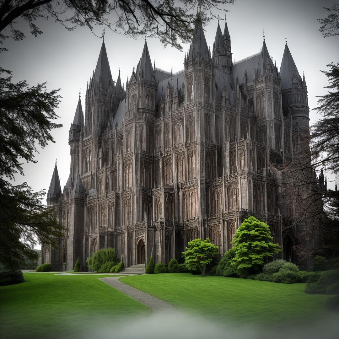  An American Gothic style castle shrouded in darkness, with bats fluttering around it. hyperrealistic, full body, detailed clothing, highly detailed, cinematic lighting, stunningly beautiful, intricate, sharp focus, f/1. 8, 85mm, (centered image composition), (professionally color graded), ((bright soft diffused light)), volumetric fog, trending on instagram, trending on tumblr, HDR 4K, 8K