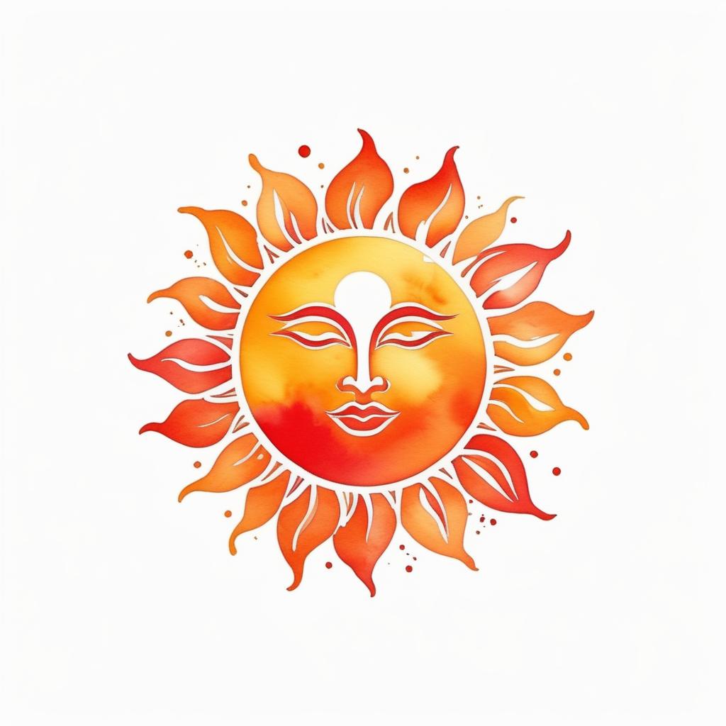  Logo, watercolor style, logo of the sun, orange and red colors, white background