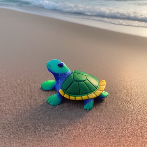  cute little baby turtle in the sand and beach, colourful and very happy dull body, hyperrealistic, high quality, highly detailed, cinematic lighting, intricate, sharp focus, f/1. 8, 85mm, (centered image composition), (professionally color graded), ((bright soft diffused light)), volumetric fog, trending on instagram, HDR 4K, 8K