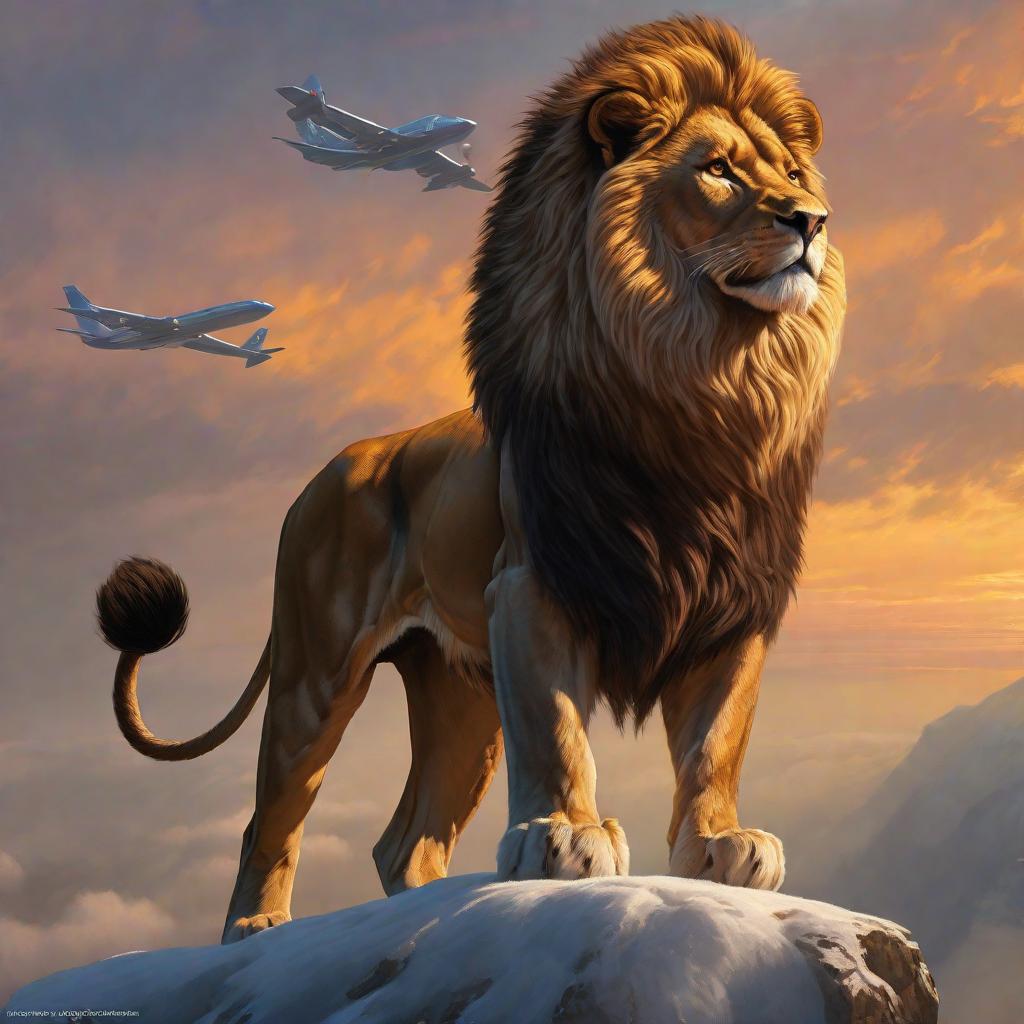  Lion wild hill sky sunset plane, realistic fantasy d & d character, closeup portrait art by donato giancola and greg rutkowski, realistic face, digital art, trending on artstation hyperrealistic, full body, detailed clothing, highly detailed, cinematic lighting, stunningly beautiful, intricate, sharp focus, f/1. 8, 85mm, (centered image composition), (professionally color graded), ((bright soft diffused light)), volumetric fog, trending on instagram, trending on tumblr, HDR 4K, 8K