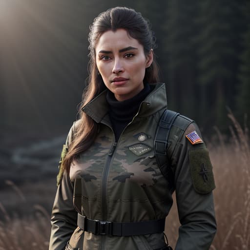  Alena, perfect lighting, bloom, cinematic lighting, adult, 24 y.o female, beautiful, wheatish skin tone, light brown eyes, looking at viewer, upper body, black hair, camo pants, jacket, indian army logo, hands inside pockets, in front of the viewer, bulletproof vest, military training camp site hyperrealistic, full body, detailed clothing, highly detailed, cinematic lighting, stunningly beautiful, intricate, sharp focus, f/1. 8, 85mm, (centered image composition), (professionally color graded), ((bright soft diffused light)), volumetric fog, trending on instagram, trending on tumblr, HDR 4K, 8K